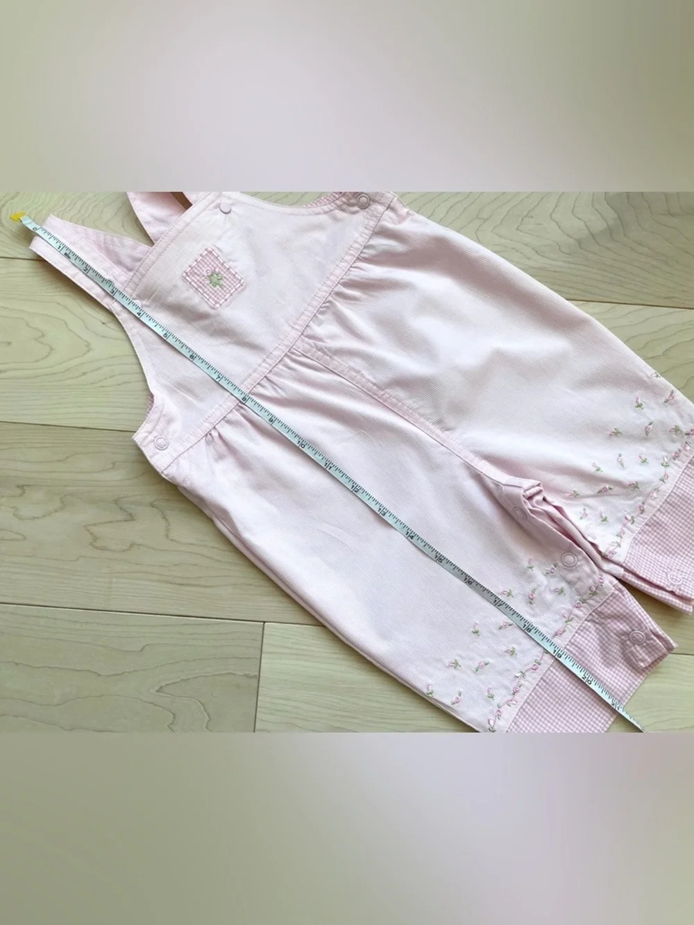 VTG Carter’s Baby Girls Easter Flower Embroidered Check Overalls in Pink 3-6M